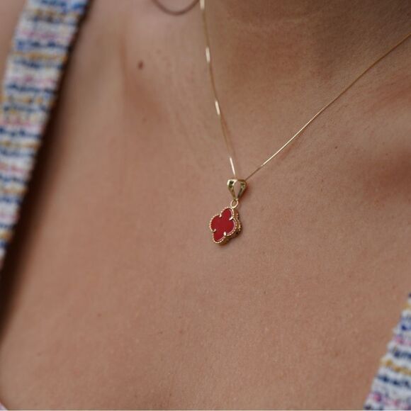 14k Solid Gold Clover Charm | Birthday Gift | Everyday Jewelry | - Picture 8 of 10